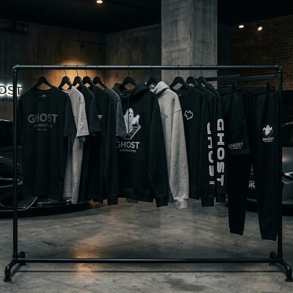 Ghost Automotive clothing on a rack