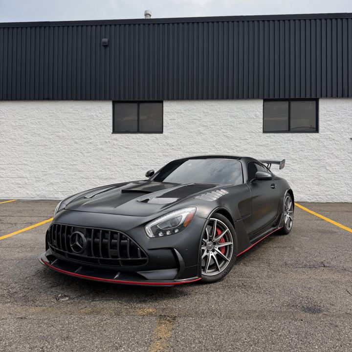 AMG GT Black Series Kit: Matte Black Wrap, Red Accents, Tint
